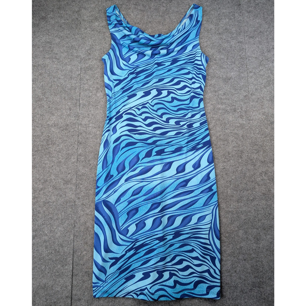 Vintage My Michelle Dress Womens Medium 90s Artsy Groovy Blue Avant Garde Y2K